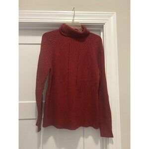 Sundance Red Turtleneck Pullover Sweater Size Large Cable Knit Silk Blend Cozy